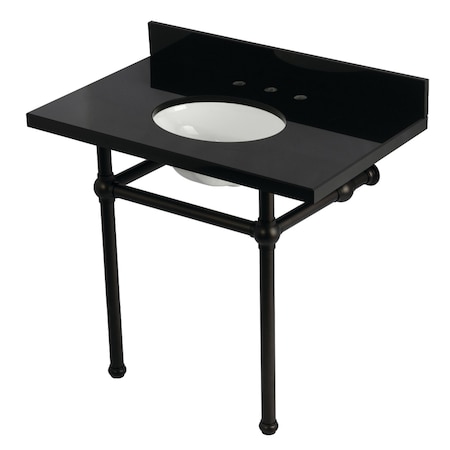 Kingston Brass 36" Black Granite Console Sink with Brass Legs, 8-Inch, 3-Hole, Black Granite/Oil Rubbed Bronze KVPK3630KB5