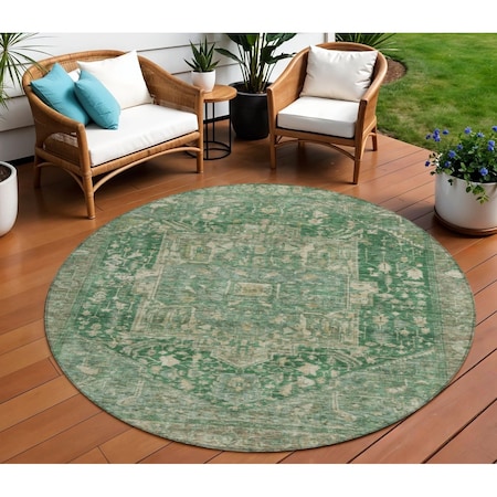 Homeroots 8' Emerald Round Medallion Washable Indoor Outdoor Area Rug 608018
