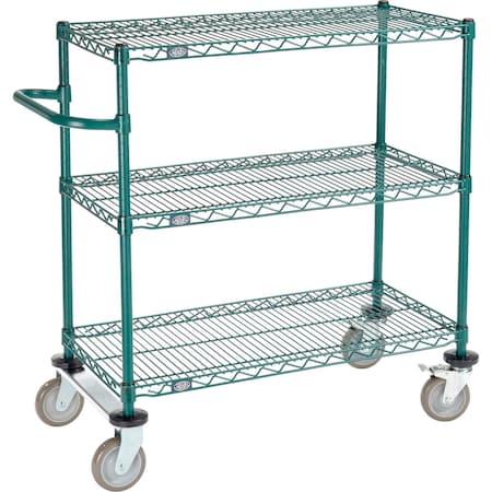 Global Industrial Nexel, 3 Shelf, Push Cart, Poly-Green, 36"W x 18"D x 40"H, Poly Casters, 2 Rigid, 2 Brake B3055404