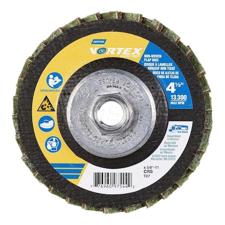 Norton Co Flap Disc: 4-1/2" Dia, 5/8-11 Hole, Aluminum Oxide, Type 27 77696097544