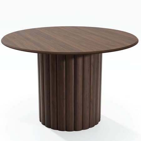 Homeroots 46" Brown Wood Pedestal Base Round Top Dining Table 720646