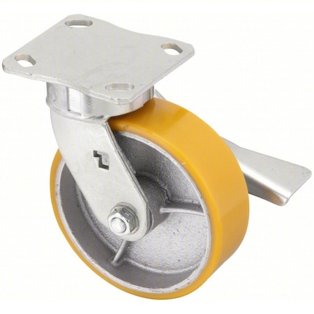 Zoro Select Plate Caster, Swivel, Polyurethane, 7 1/2"H P25S-UY060R-14-CB-DL