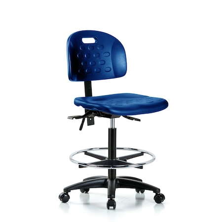Blue Ridge Ergonomics Poly Chair, High Bench, Tilt, Foot Ring, Casters, Blue BR-HPHBCH-RG-T1-A0-CF-RC-BLU