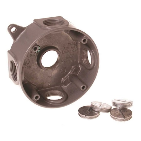 Bell Gray Round Weatherproof Box with Five 3/4 in. Outlets 5372-0B