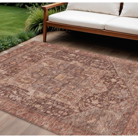 Homeroots 10' X 14' Burgundy Medallion Washable Indoor Outdoor Area Rug 607997