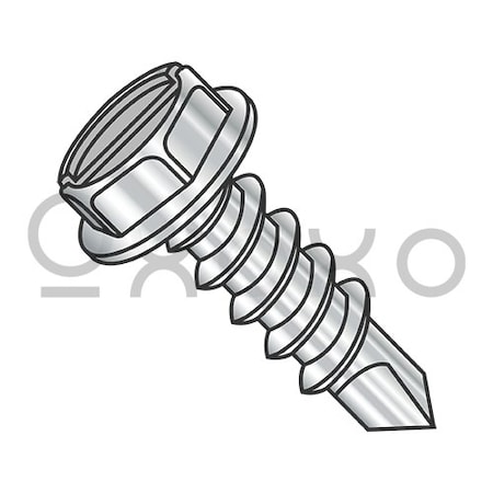 6-20X3/8 Slot Indented Hex Washer Self Drilling Screw Full Thread 410 Stainless Steel, 5000PK