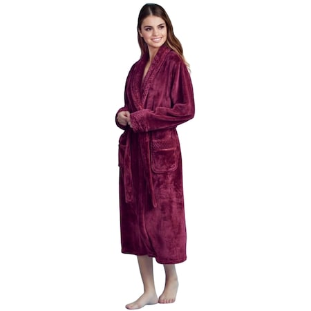 Towelsoft Women Plush Shawl Collar Robe, Fleece Bathrobe, Red L/XL PLH-RB-red-L