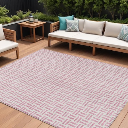 Homeroots 9' X 12' Pink And Ivory Geometric Washable Indoor Outdoor Area Rug 614771
