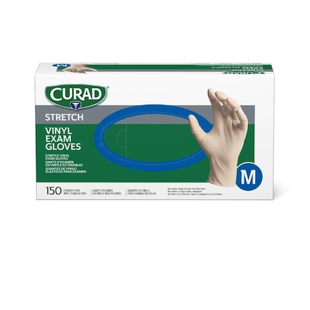 Medline For California Only, CURAD Powder-Free Stretch Vinyl Exam Gloves, Size M, 1500PK 6CUR9225