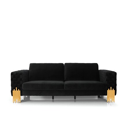 Homeroots 95" Black Velvet Sofa With Gold Legs 480937