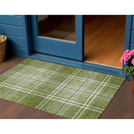 Homeroots 3' X 5' Green Black And Ivory Plaid Washable Indoor Outdoor Area Rug 596333