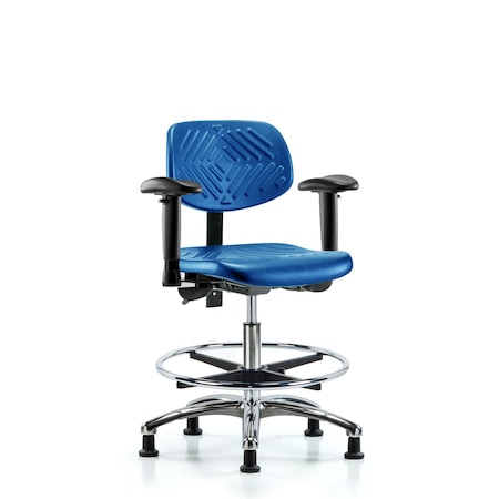 Blue Ridge Ergonomics Poly Chair Chrome, Med Bench, Arms, Foot Ring, Glides, Blue BR-PMBCH-CR-T0-A1-CF-RG-BLU