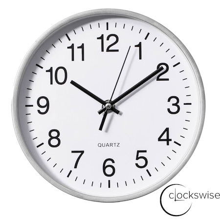 Clockswise Silver 8-In Analog Clock - Silent, Non-Ticking for Wall, Office Desk, Table and Shelf QI004744.SI.8
