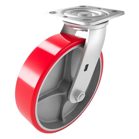 Hyw Products Heavy Duty Caster 8in Red Polyurethane on Cast Iron Wheel, Swivel 40-80S-A1-PC(R)