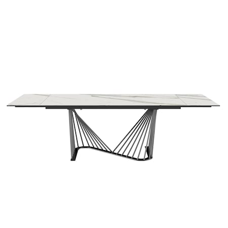 Homeroots 71" White and Black Stone and Iron Self-Storing Leaf Dining Table 370719