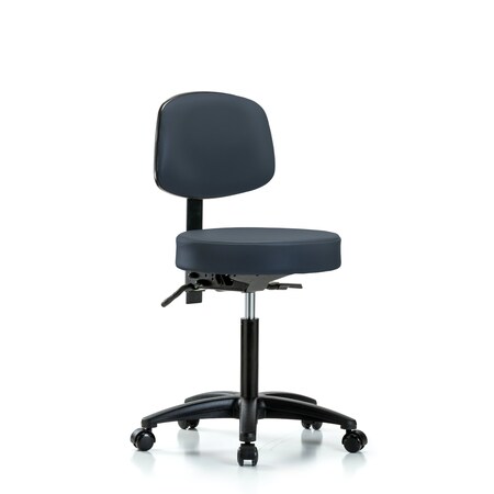 Blue Ridge Ergonomics Bench Stool, Med, Vinyl, Bk, Casters, Nav BR-VMBST-RG-T0-NF-RC-8582