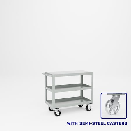 Pucel Heavy Duty Shop Truck, 36 in W x 18 in D x 33.5 in H, Three Shelves, Push Handle, Gray 1836-DT-3S