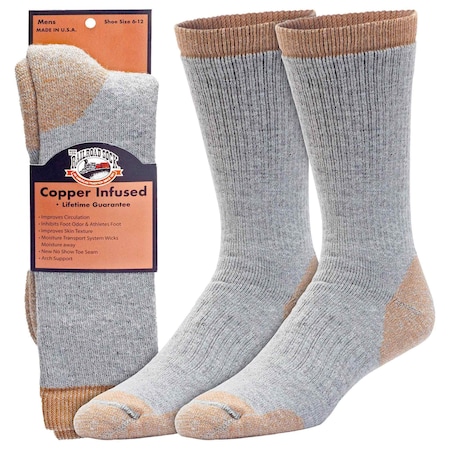 Railroad Sock Mens Premium Copper Infused Crew Socks, Grey/Copper, 6-12 M, 1 PR 4010 GY