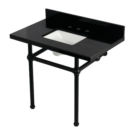 Kingston Brass 36" Black Granite Console Sink with Brass Legs, 8-Inch, 3-Hole, Black Granite/Matte Black KVPK3630KBSQ0