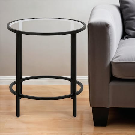 Homeroots 22" Black And Clear Glass And Steel Round End Table 543829