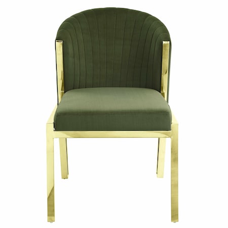 Homeroots Set of Two Green and Gold Upholstered Velvet And Steel Wing Back Dining Side Chairs, 2PK 573340