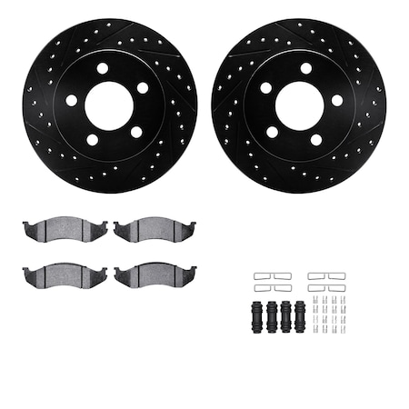 Dynamic Friction Co DFC Brake Rotor Drilled & Slotted - Black- w/Ultimate Duty Brake Pad & HW Kit 8412-42029