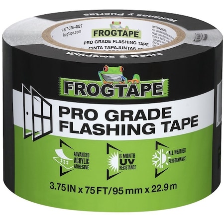 Frogtape Flashing Tape, 75 ft L, 3-3/4 in W, Black, Acrylic Adhesive 105724
