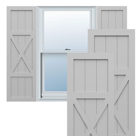 Ekena Millwork True Fit PVC Center X-Board Farmhouse Fixed Mount Shutters, Primed , 15"W x 77"H TFP107FH15X077PR