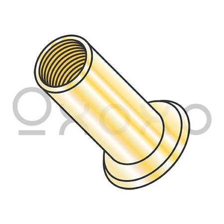 Oxoxo 1/4-20-.080 Flat Head Threaded Insert Rivet Nut Steel Zinc Yellow Dichromate NON-RIBBED, 1000PK 386153