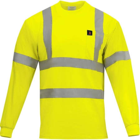 Ironwear Class 3 Hi Vis Reflective Flame Retardant Long Sleeve Safety Shirt with Chest Pocket, Lime, 4XL 1204FR-L-TP-4XL