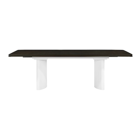 Homeroots 78" Walnut and White Wood Removable Leaf Double Pedestal Base Extendable Dining Table 631297