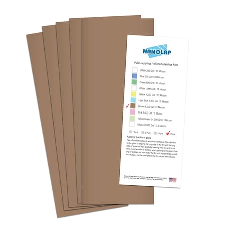 Nanolap PSA Lapping Film, 5 Pc 5 Micron (4,000 Grit), 4-0.25 in x 11 in Microfinishing Fine Sanding Paper 61563N