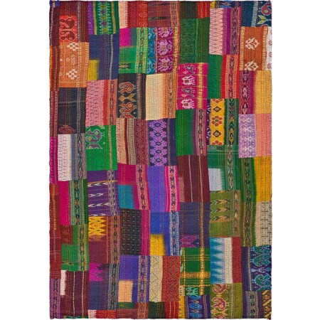 Homeroots 70" X 50" Blue and Green Kantha Silk Patchwork Throw Blanket with Embroidery 516584
