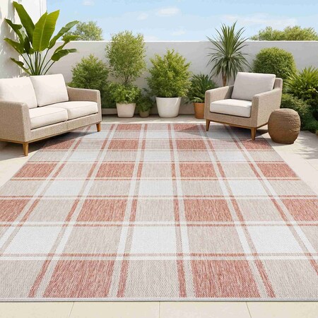 Jonathan Y Sabine Traditional Farmhouse Bold Gingham Salmon/Cream 8 ft. x 10 ft. Indoor/Outdoor Area Rug TSN203A-8