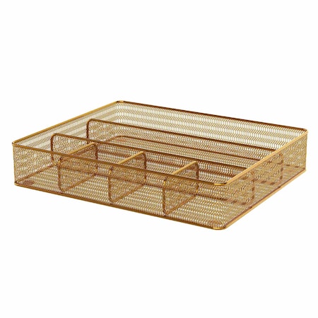 Martha Stewart Ryder Gold Mesh Metal 6 Compartment Large Desk Drawer Organizer for Accessories and Office Supplies HH-OHD17-GLD-MS