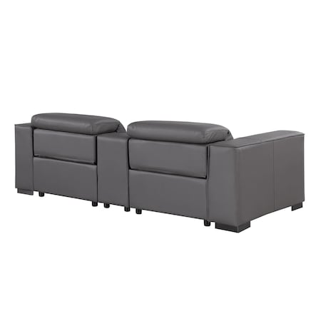 Homeroots 93in Dark Gray and Brown Leather Power Reclining Loveseat With Storage 720541