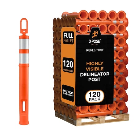 Xpose Safety 120 Pack 42in Ring Loop Orange Traffic Delineator Post, 120PK DLR-ORG-42-FP120-X