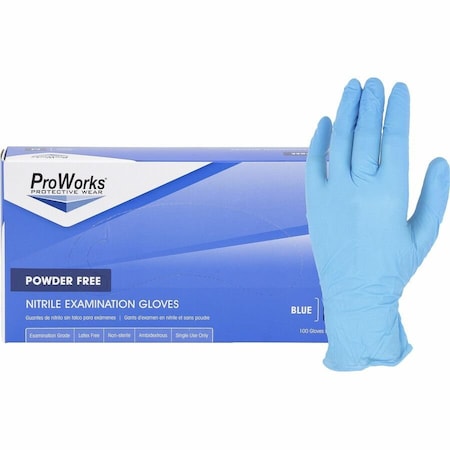 Proworks Nitrile Powder-Free Exam Gloves - 4 mil Thickness x 9.50in Glove Length - Large Size - For, 10PK GL-N135FL