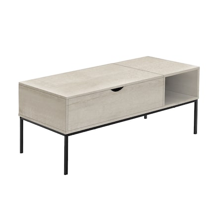 Monarch Specialties Coffee Table, 42"L, Rectangular, Cocktail, Lift-top, Washed Oak, Black Metal, Contemporary, Modern I 3807