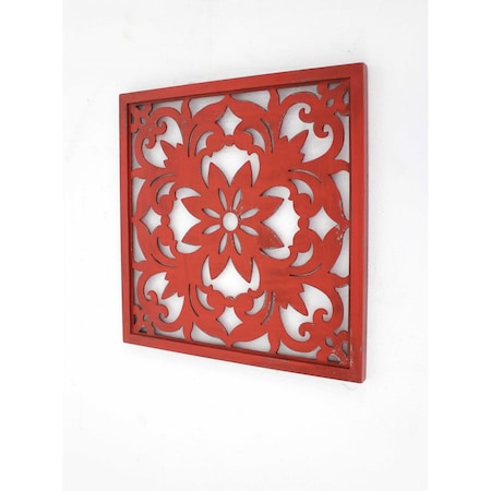 Homeroots Red Flower Wood Hanging Dimensional Sculpture 274575