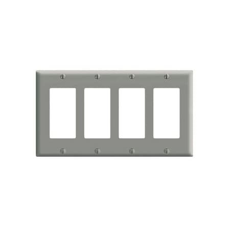 Leviton Decora Wallplate, Standard Size, Gang 4, Gray 80412-GY