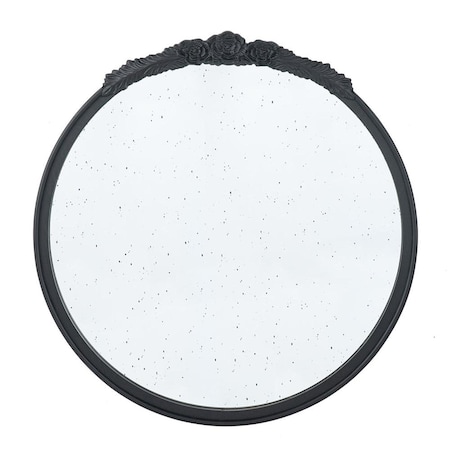Homeroots 30" Black Crowned Top Antiqued Glass Round Framed Accent Mirror 485094