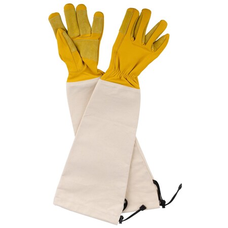 Kings County Tools Long Garden Gloves Breathable Canvas Thorn Proof Leather Gardening Gloves w/ Arm Guard Gauntlet GW03P03-28