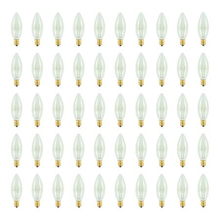 Bulbrite 25w Dimmable Clear B8 Torpedo 25mm Incandescent Lght Bulb Candelabra (E12) Bse, 2700K Warm Wht, 50PK 861985