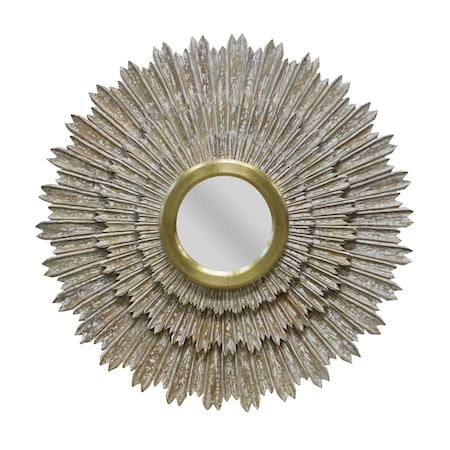 Homeroots 44" Antiqued Gold Sunburst Wood and Metal Framed Accent Mirror 489207