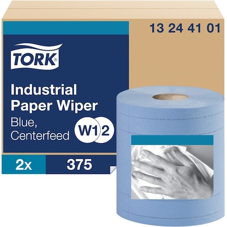 Tork Tork Industrial Wiper Blue W1, Centerfeed, 2 x 375 Sheets, 13244101, PK2 13244101