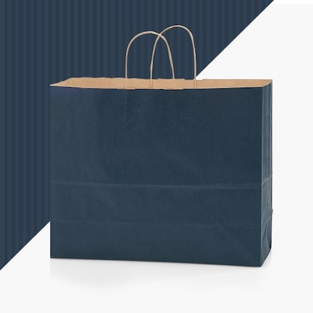 Nashville Wraps Navy Blue Shadow Stripe Kraft Bags, Vogue 16x6x13, 100PK NBSHV