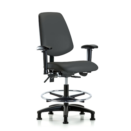 Blue Ridge Ergonomics Medium Bench Chair Adjustable Arms, 22" to 29" Height, Vinyl, Charcoal BR-VMBCH-MB-RG-T1-A1-CF-RG-8605