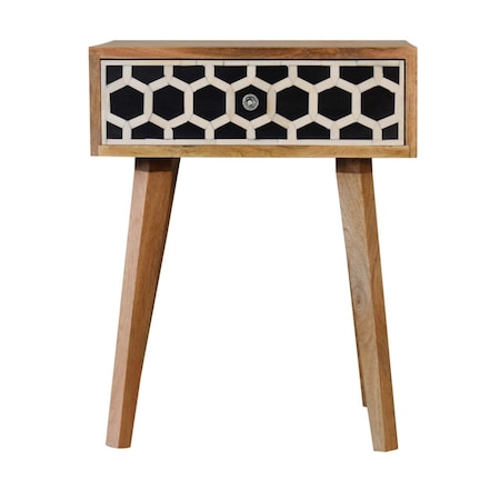 Homeroots 22" Black White And Brown Solid Wood Geometric Bone Inlay One Drawer Nightstand 651519