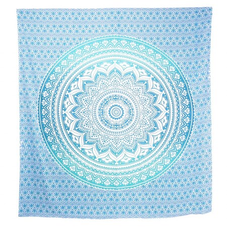 Homeroots 92" X 84" Sea Green And White Mandala Cotton Hanging Tapestry 397398
